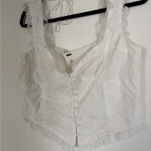 White Lace Button Accent Corset Top